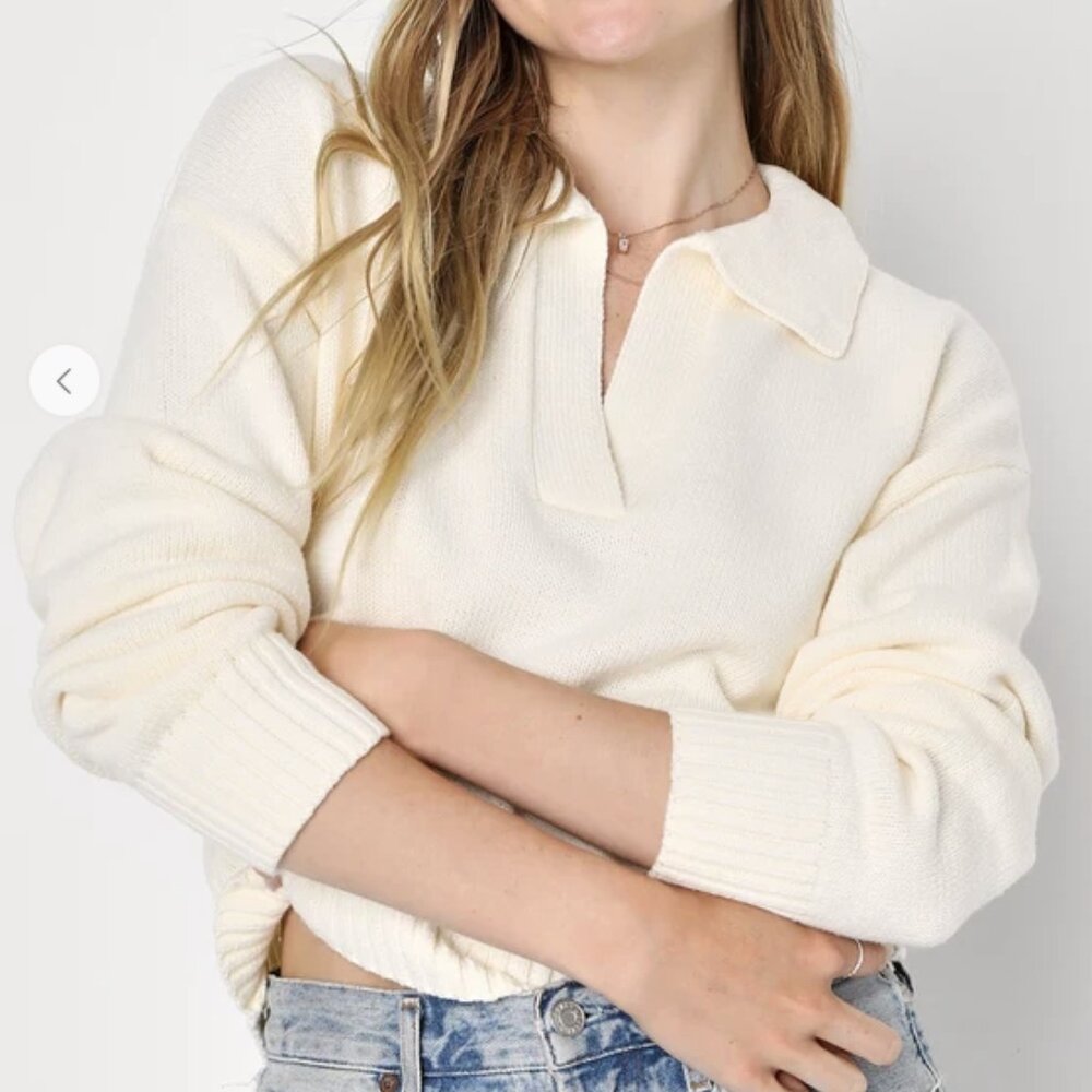 Lulu's Cozy Forecast Ivory Collared Pullover Sweater NWOT